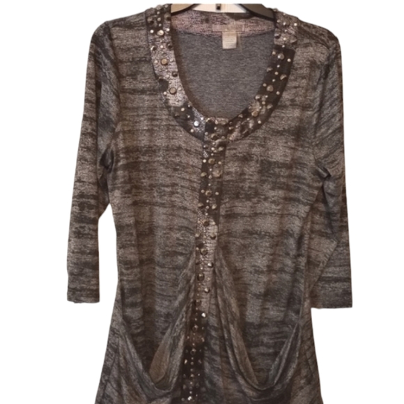 ALBERTO MAKALI studded knit pocket blouse. Large - Picture 3 of 10